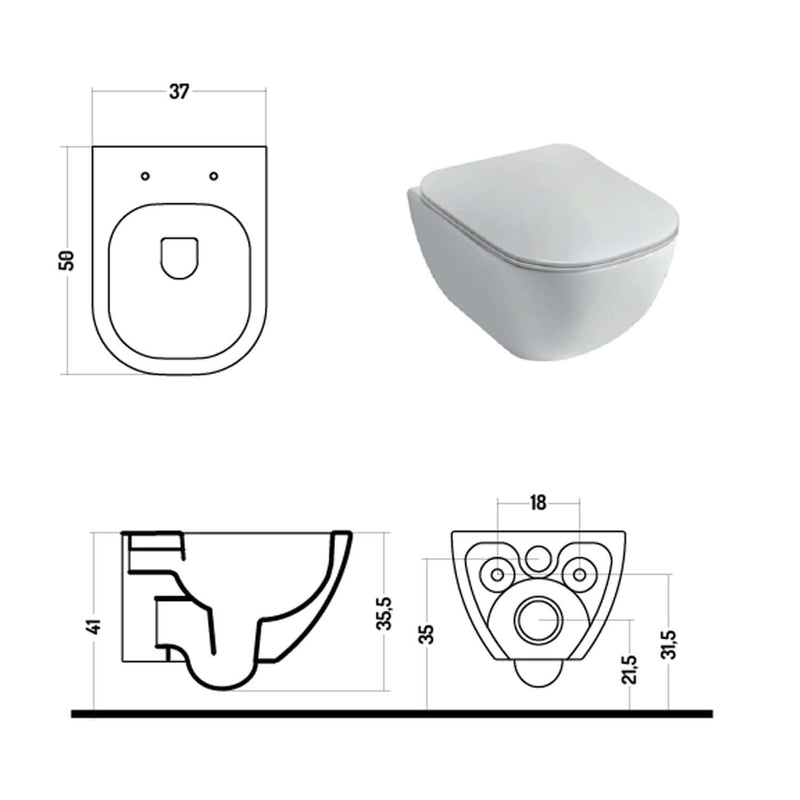 Wc sospeso serie Forever 50 in ceramica bianca lucida con coprivaso chiusura tradizionale - Disegno Ceramica