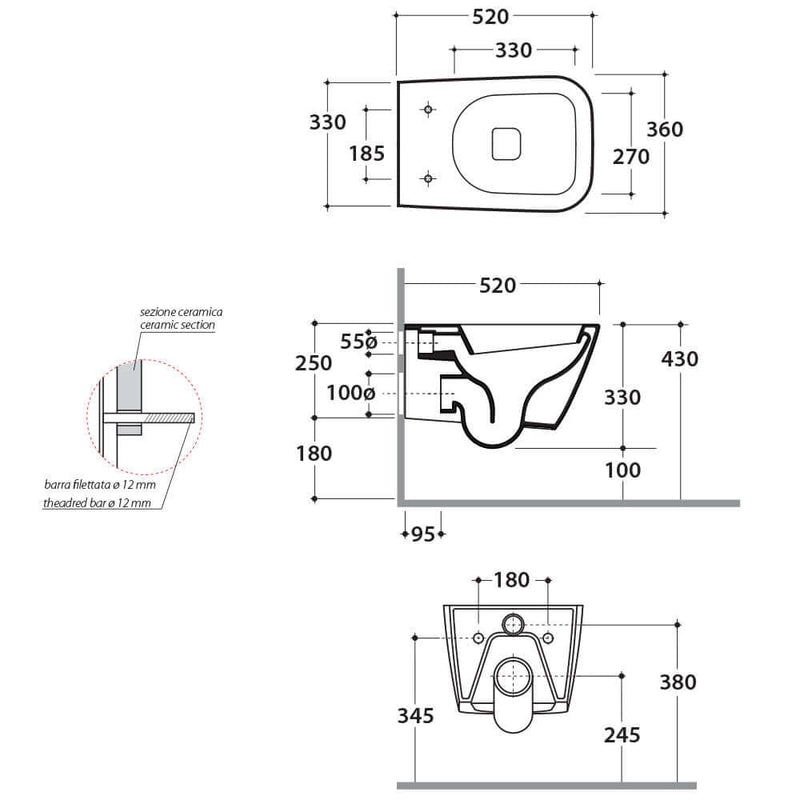 Sanitari Sospesi Ceramica Globo Stone 52 WC + BIDET + SEDILE Soft Close