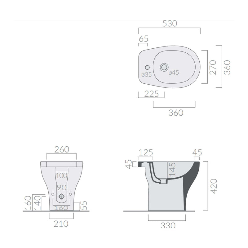 Bidet a pavimento 53x36 cm serie Eden di Ceramica Galassia