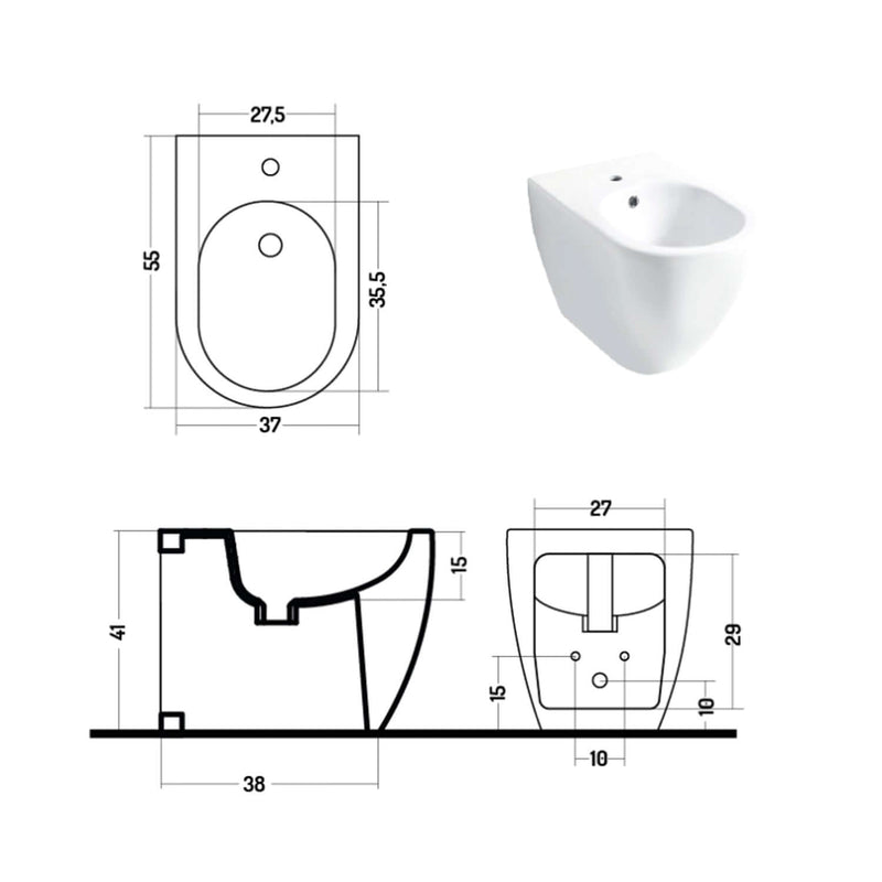 Santari filomuro serie Skip 55 in ceramica bianca con coprivaso chiusura softclose- Disegno Ceramica