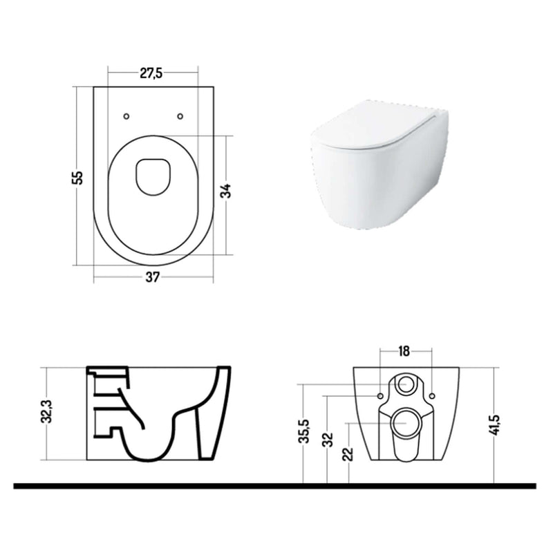 Santari sospesi serie Skip 55 in ceramica bianca con coprivaso chiusura softclose- Disegno Ceramica