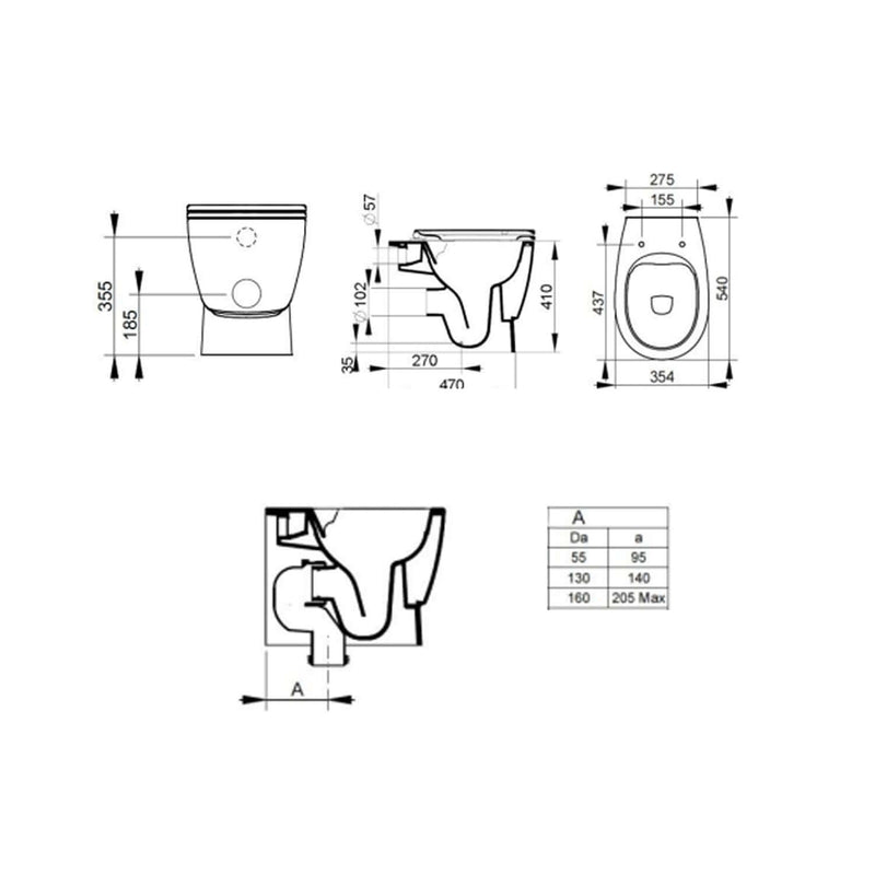 Coppia di sanitari filomuro Ceramica Dolomite modello Demy 54x36 cm con sedile Softclose