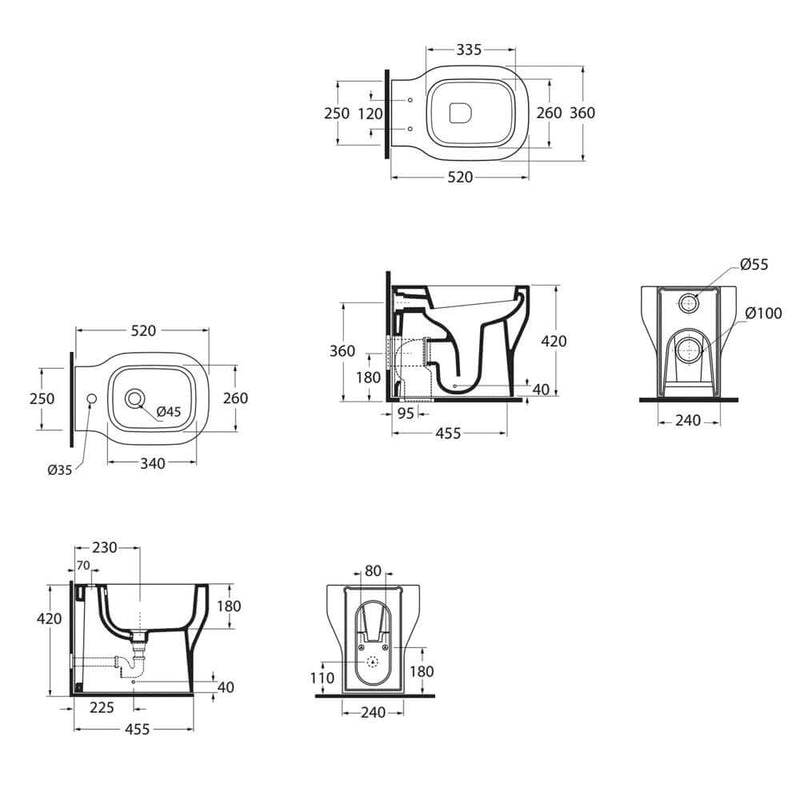 Sanitari Filoparete Ceramica Azzurra Glaze WC + BIDET + SEDILE