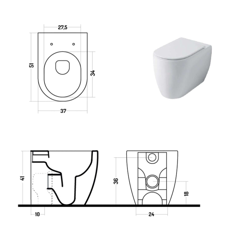 Santari filomuro serie Skip 50 in ceramica bianca con coprivaso chiusura softclose- Disegno Ceramica