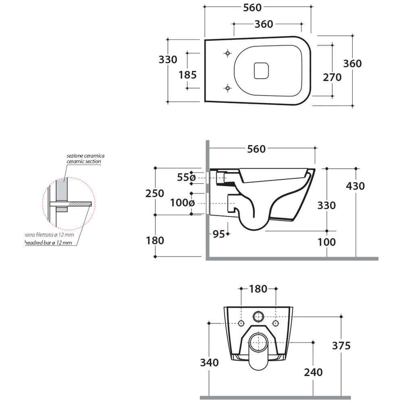 Sanitari Sospesi Ceramica Globo Stone 56 WC + BIDET + SEDILE SOFT CLOSE