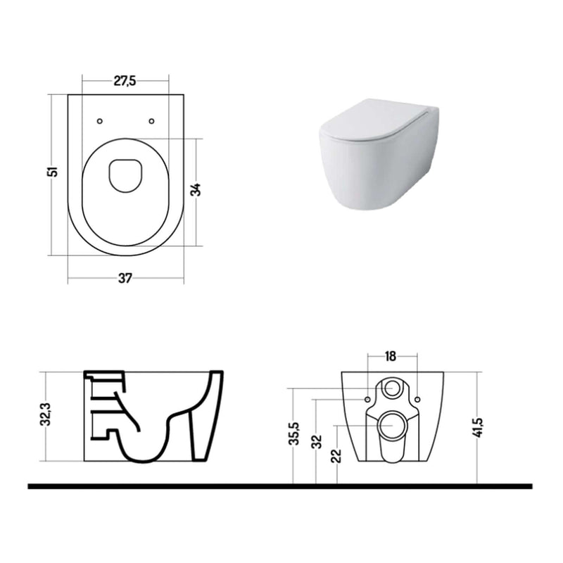 Wc sospeso serie Skip 50 in ceramica con coprivaso chiusura softclose- Disegno Ceramica