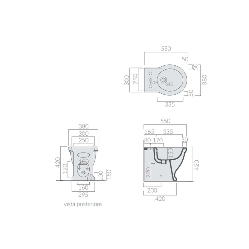 Sanitari filo parete 55x38 cm serie Ethos di Ceramica Galassia con sedile soft-close