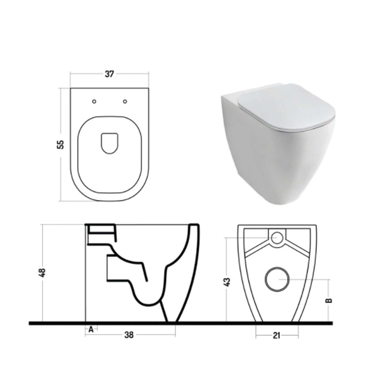 Santari filomuro serie Forever h48 Terza Età in ceramica bianca con coprivaso chiusura softclose- Disegno Ceramica