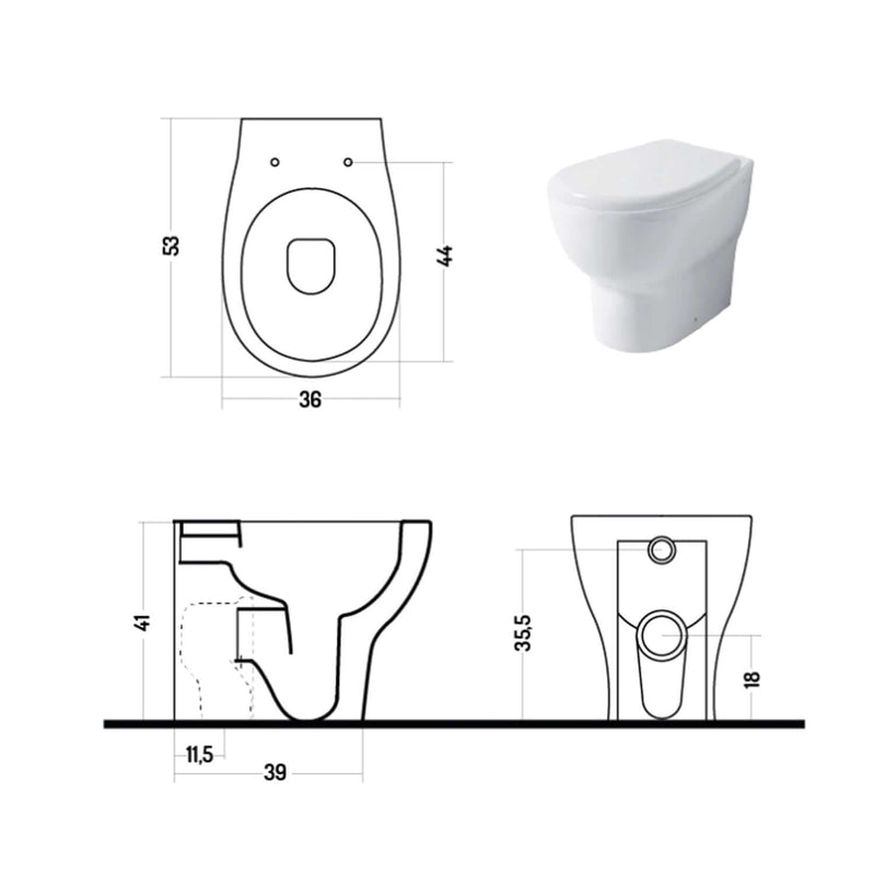 Santari filomuro serie Touch54 in ceramica bianca con coprivaso chiusura softclose- Disegno Ceramica