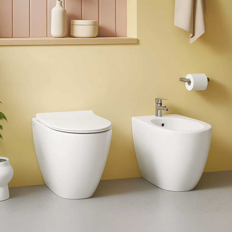 Sanitari filomuro collezione Tiara di Linpha Sanitary cm 36x53 senza brida con copriwater soft close -Bianco Opaco