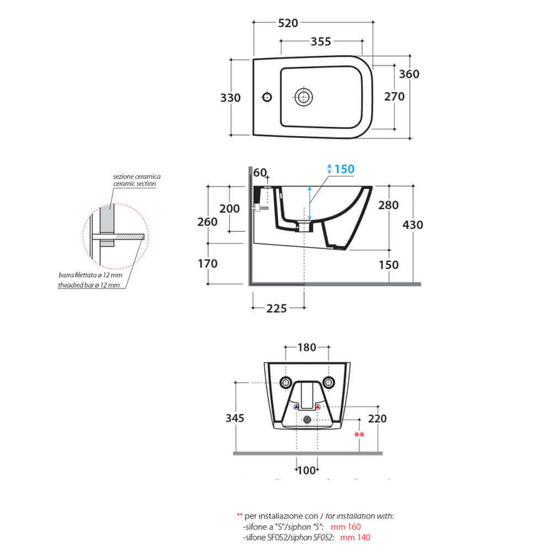 Sanitari Sospesi Ceramica Globo Stone 52 WC + BIDET + SEDILE Soft Close