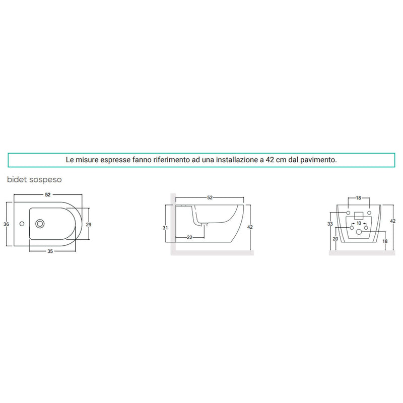 Sanitari sospesi senza brida con copriwater soft close BathCore serie Nilo L 36 x P 52 cm â€“ Bianco lucido