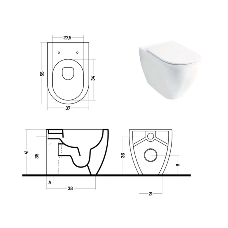 Santari filomuro serie Skip 55 in ceramica bianca con coprivaso chiusura tradizionale - Disegno Ceramica