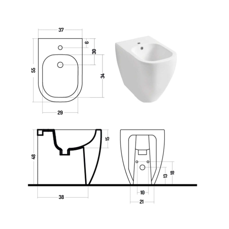 Santari filomuro serie Forever h48 Terza Età in ceramica bianca con coprivaso chiusura softclose- Disegno Ceramica