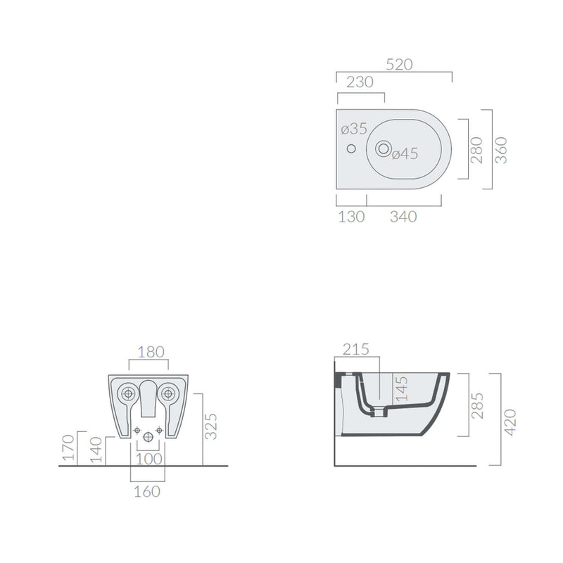 Bidet Sospeso monoforo 52x36 cm serie Dream di Ceramica Galassia
