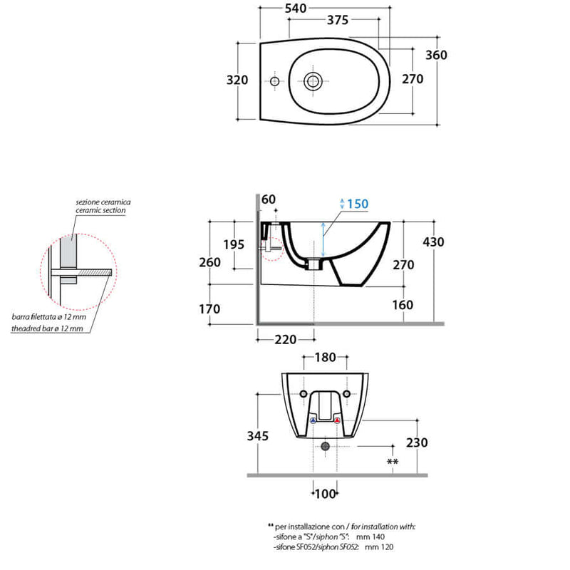 Sanitari Sospesi senza brida Ceramica Globo 4ALL  WC + BIDET + SEDILE