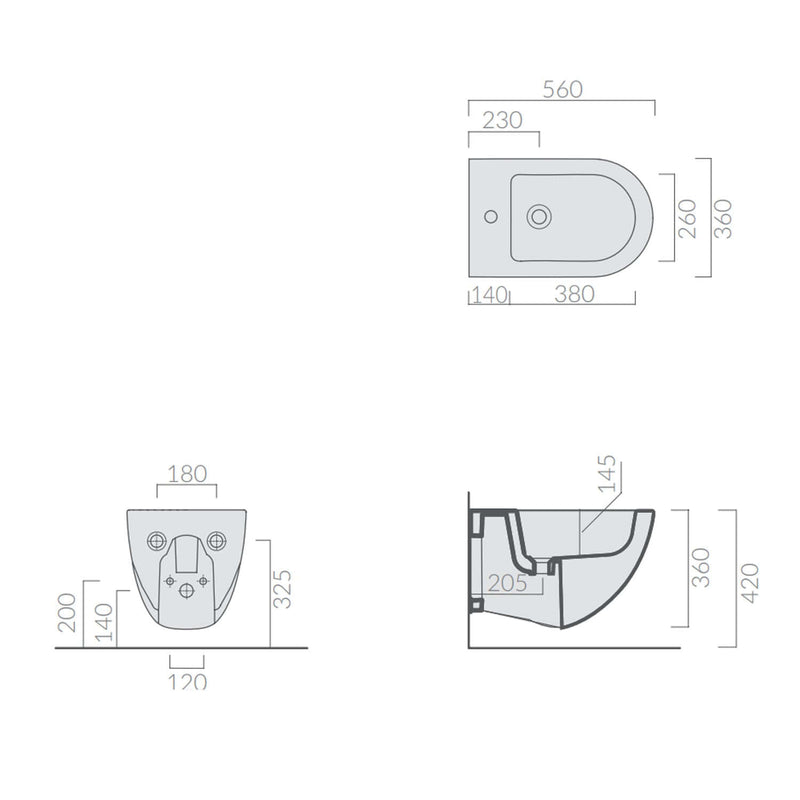 Bidet Sospeso monoforo 56x36 cm serie Dream di Ceramica Galassia