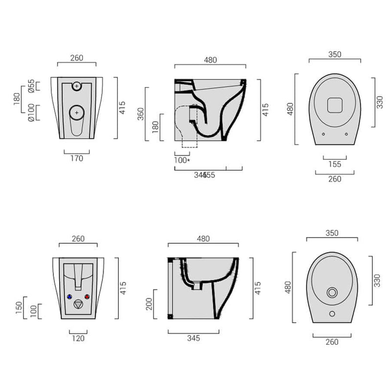 Sanitari filomuro moderni Domus Falerii modello Mascalzone con sedile chiusura tradizionale Slim