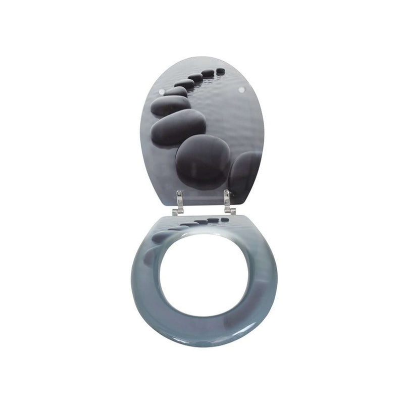 Sedile WC in MDF con cerniere in Acciaio Inox e stampa Sentiero di ciottoli - Grigio