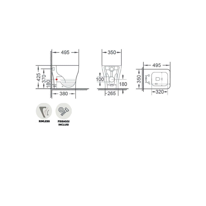 Sanitari filomuro BathCore modello Tuono con sedile SoftClose 49.5x36 H. 42.5 cm - Bianco lucido