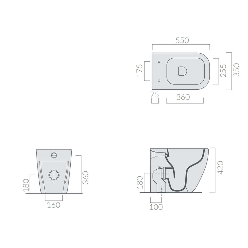 Coppia di sanitari filomuro 55x35 cm serie MEG11PRO di Ceramica Galassia con sedile soft close