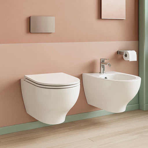 Sanitari sospesi Ceramica Azzurra serie Pratica con sedile soft-close 53x35xH34,5 cm- Bianco Lucido