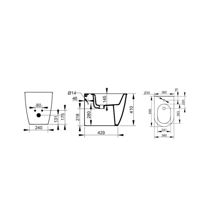 Bidet filomuro Ceramica Dolomite modello Mia 54x36 cm