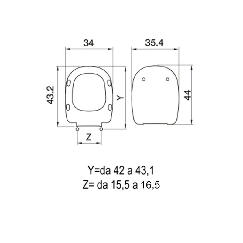 Sedile wc in termoindurente per GSI vaso serie X2  cm cerniere regolabili