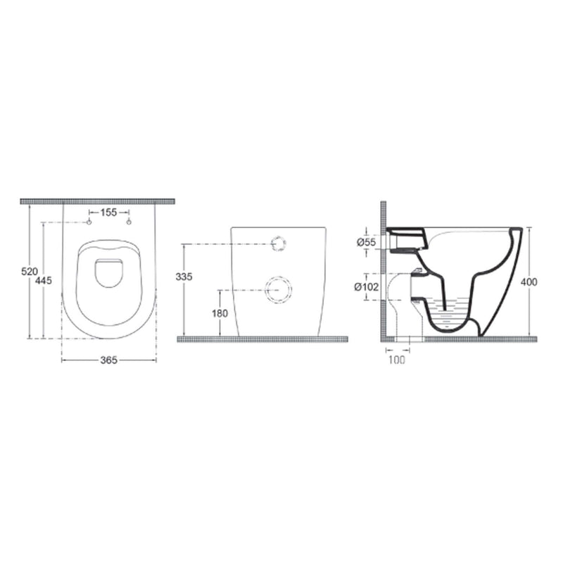 Sanitari Filomuro Rimless con copriwater Soft Close BathCore serie Infinity 53x36