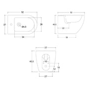 Sanitari filomuro senza brida con Copriwater Soft Close BathCore Aria - Bianco Opaco 52x37xH40,5 cm