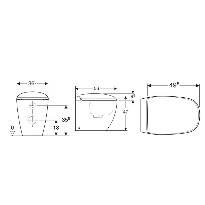 Vaso filomuro Rimless con scarico universale e sedile soft close modello Citterio di Geberit cm 56