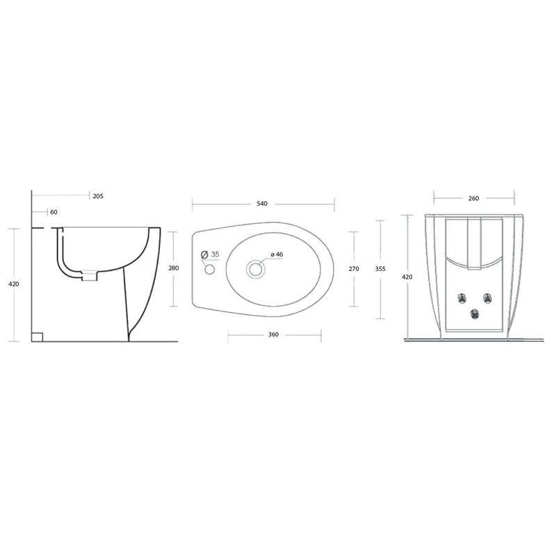 Bidet filomuro in ceramica bianca lucida serie Duomo cm 54
