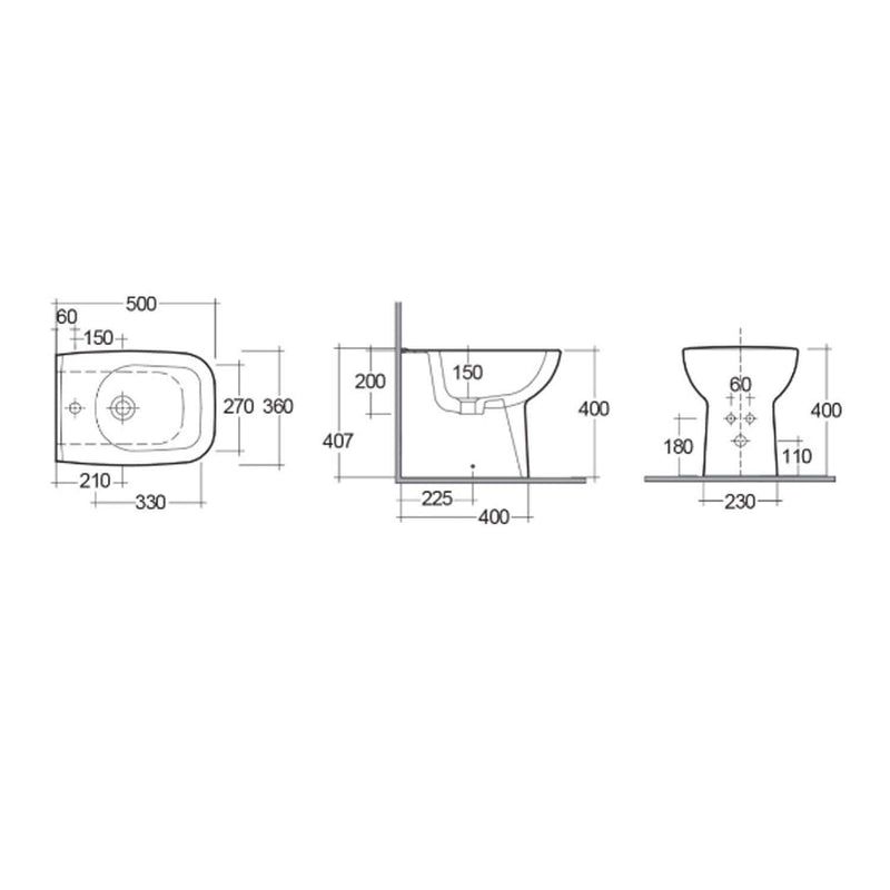 Bidet filomuro collezione Origin 50x36 cm - Bianco