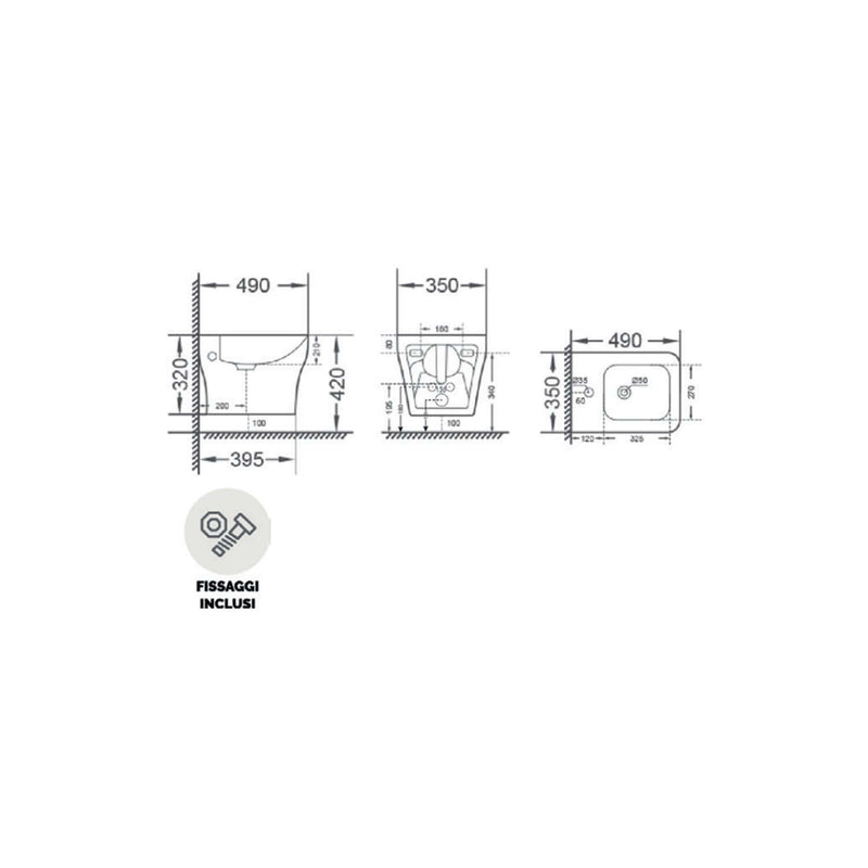 Bidet sospeso modello Tuono 49x35x32h cm - Bianco Lucido in ceramica