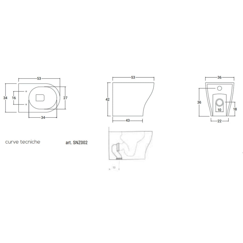 Sanitari filomuro con copriwater soft close BathCore serie Eira L 36 x P 53 cm â€“ Bianco lucido