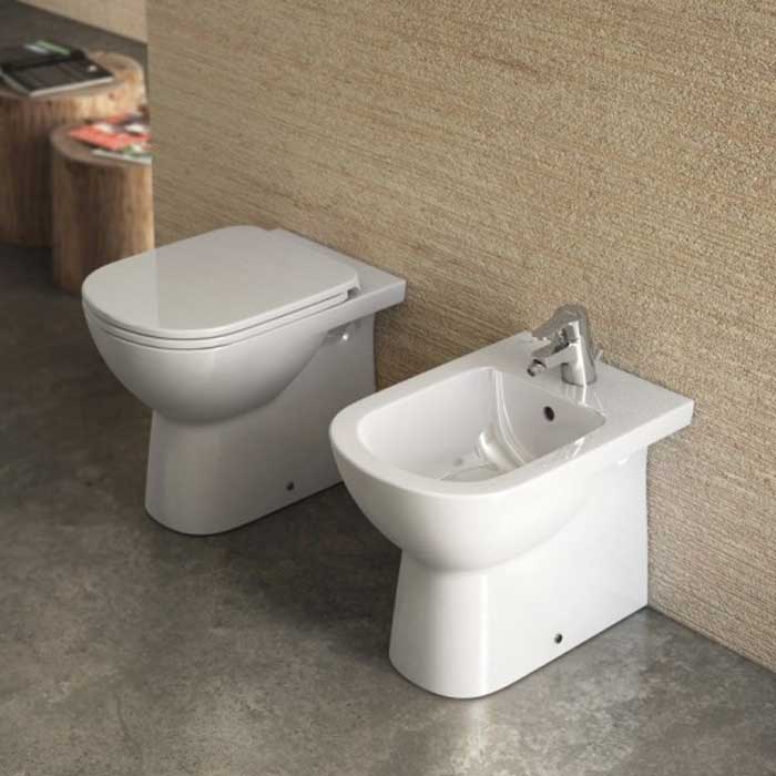 Coppia di sanitari filomuro Dolomite Gemma 2 Wc + Sedile tradizionale e Bidet