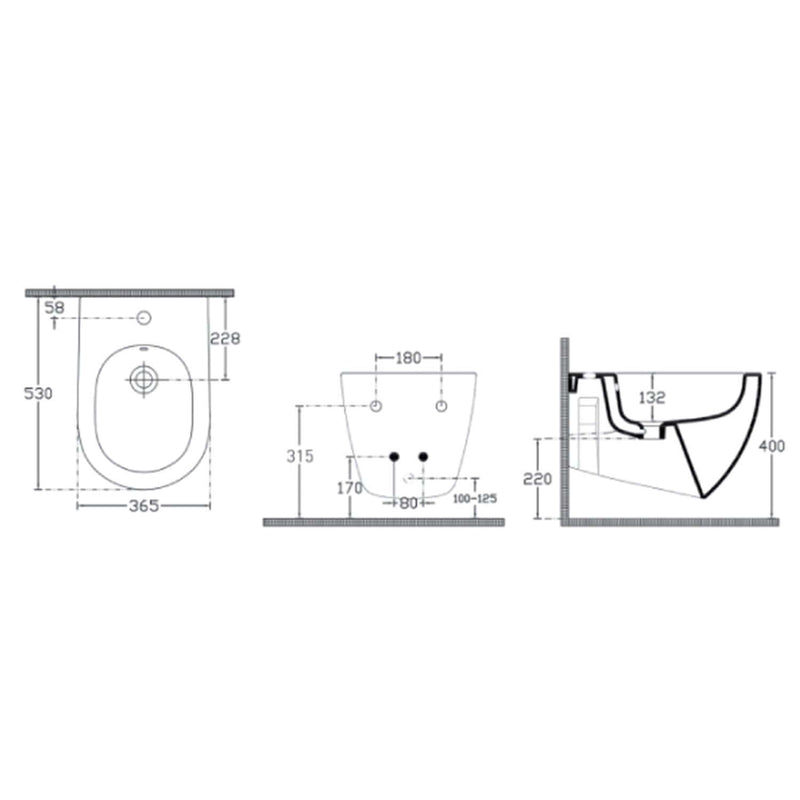 Bidet sospeso Rimless BathCore serie Infinity 53x36