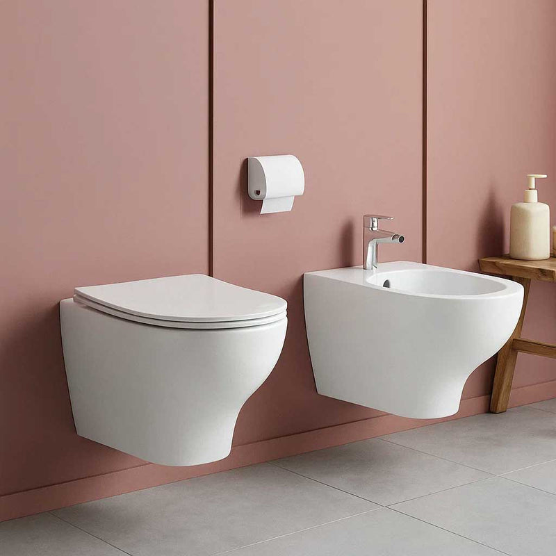 Sanitari sospesi Ceramica Azzurra serie Pratica con sedile soft-close 53x35xH34,5 cm- Bianco Lucido