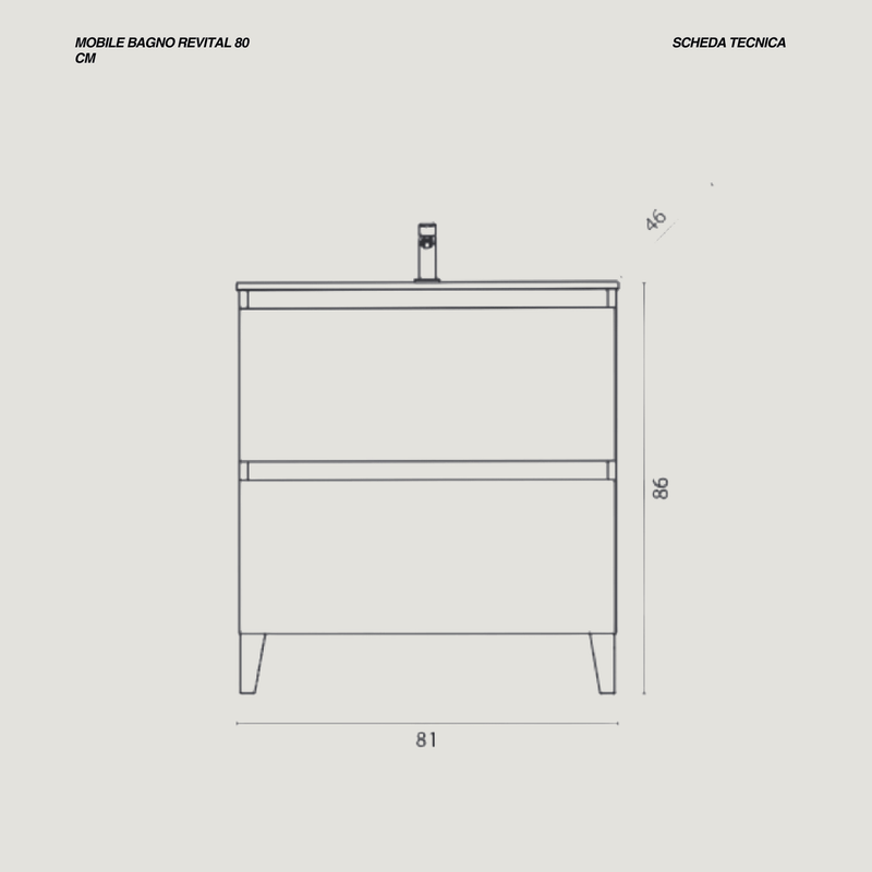 Mobile Bagno a Terra 80 Cm Due cassettoni Specchio a Filo 80x60 Cm finitura Noce Canaletto Cubi&Co collezione Cube