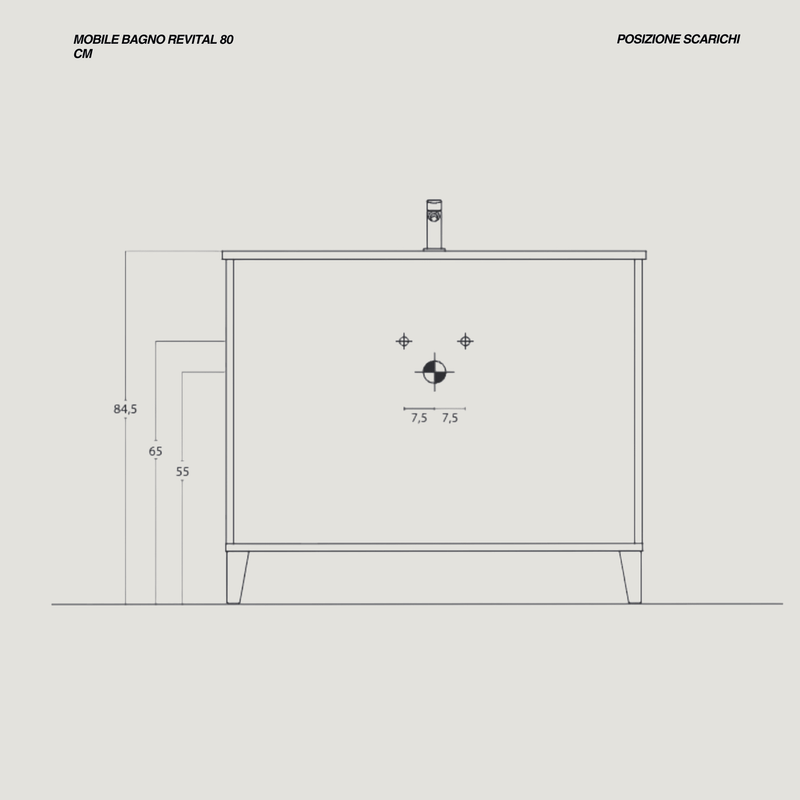 Mobile Bagno a Terra 80 Cm Due cassettoni Specchio a Filo 80x60 Cm finitura Noce Canaletto Cubi&Co collezione Cube