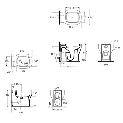 Sanitari Filoparete Ceramica Azzurra Glaze WC + BIDET + SEDILE