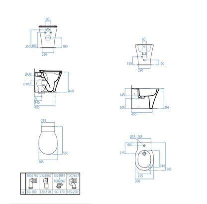 Sanitari Filo Muro Ideal Standard Connect Air AquaBlade con scarico traslato e Sedile soft close