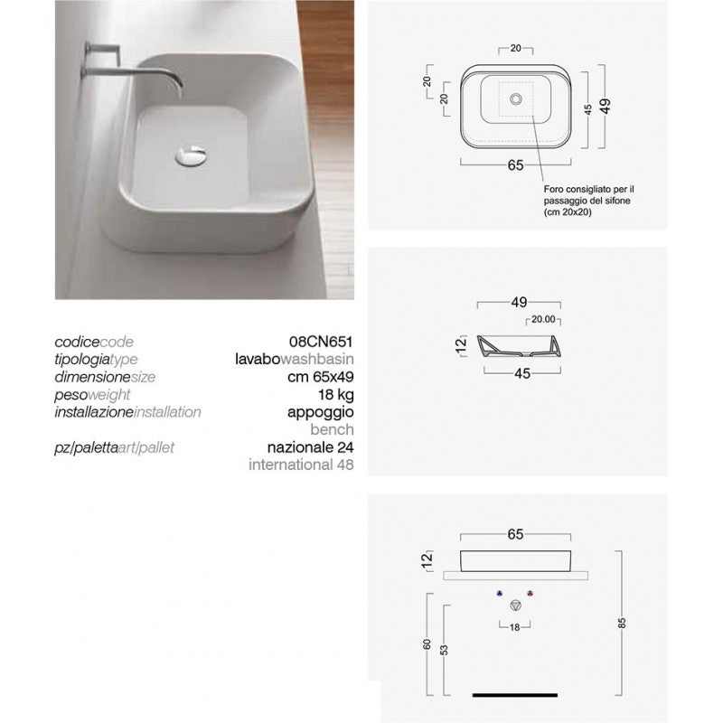 Lavabo da Appoggio Domus Falerii F50 65X49 by CeramicStore | Lo specialista del tuo bagno