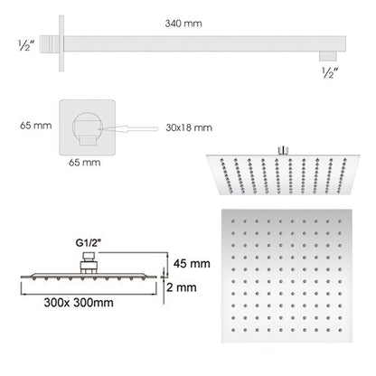 Set doccia quadrato Ares con soffione 30x30 cm con braccio doccia e kit duplex by CeramicStore | Lo specialista del tuo bagno