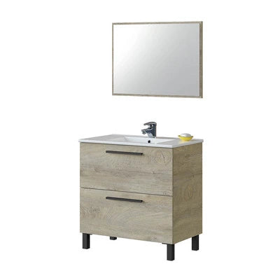 Mobile bagno athena 2 cassetti da montare cm 80 x 80 x 45 rovere alaska