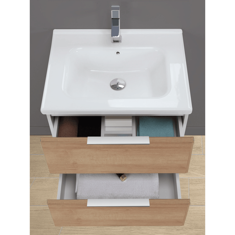 Mobile Bagno Sospeso 100 Cm Due Cassetti Specchio a Filo 60x100 Cm colore Rovere Medio