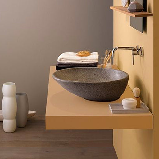 Lavabo d'appoggio Free Le Pietre Ceramica Globo finitura peperino grigio diametro 50 cm
