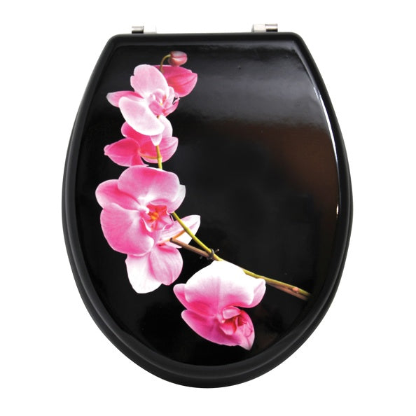 Sedile WC modello Lanyu in MDF con cerniere in Acciaio Inox - Rosa e Nero