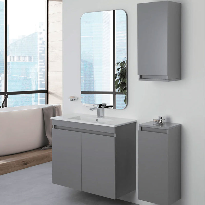 Mobile Bagno Sospeso 80 Cm Due Ante con Specchio Su Telaio 60x100 Cm colore Grigio Medio