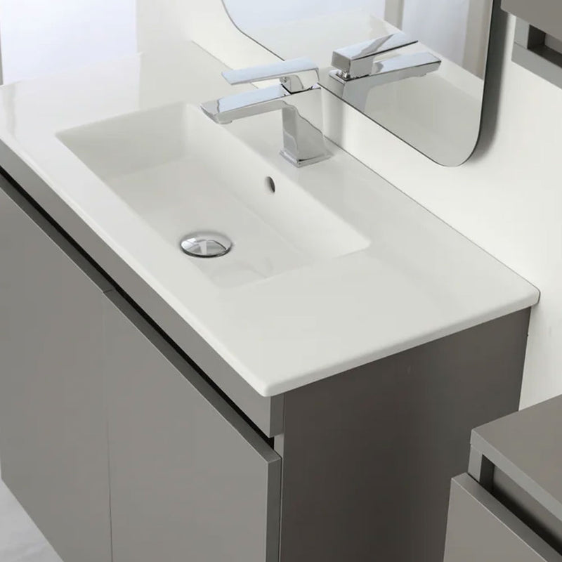 Mobile Bagno Sospeso 80 Cm Due Ante con Specchio Su Telaio 60x100 Cm colore Grigio Medio